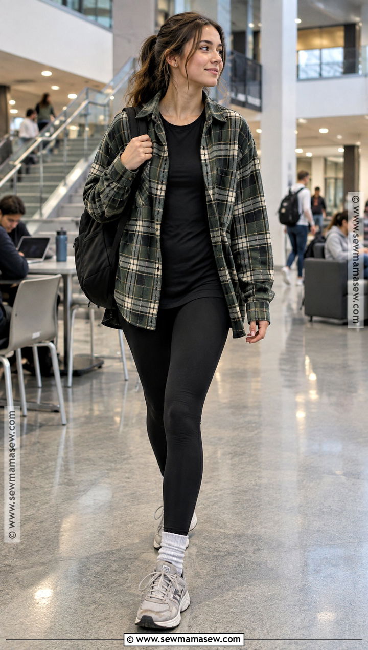 Flannel Shirt And Leggings Back To School Outfit - 20 cute outfits for back to school