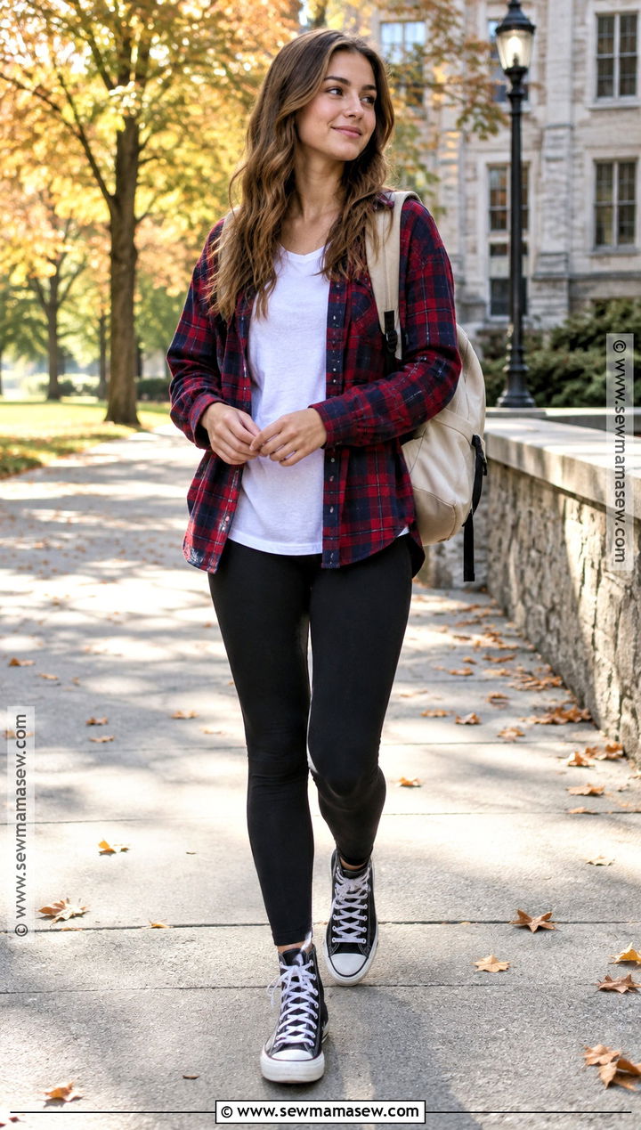 Flannel Shirt And Leggings Back To School Outfit - 20 Back To School Essentials Clothes