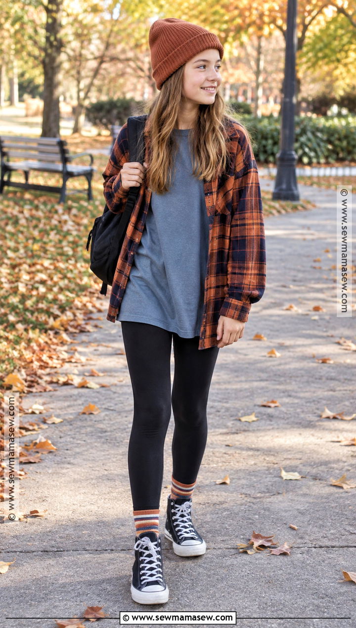 Flannel Shirt And Leggings Fall Outfit - 20 fall outfits for girls 10-12
