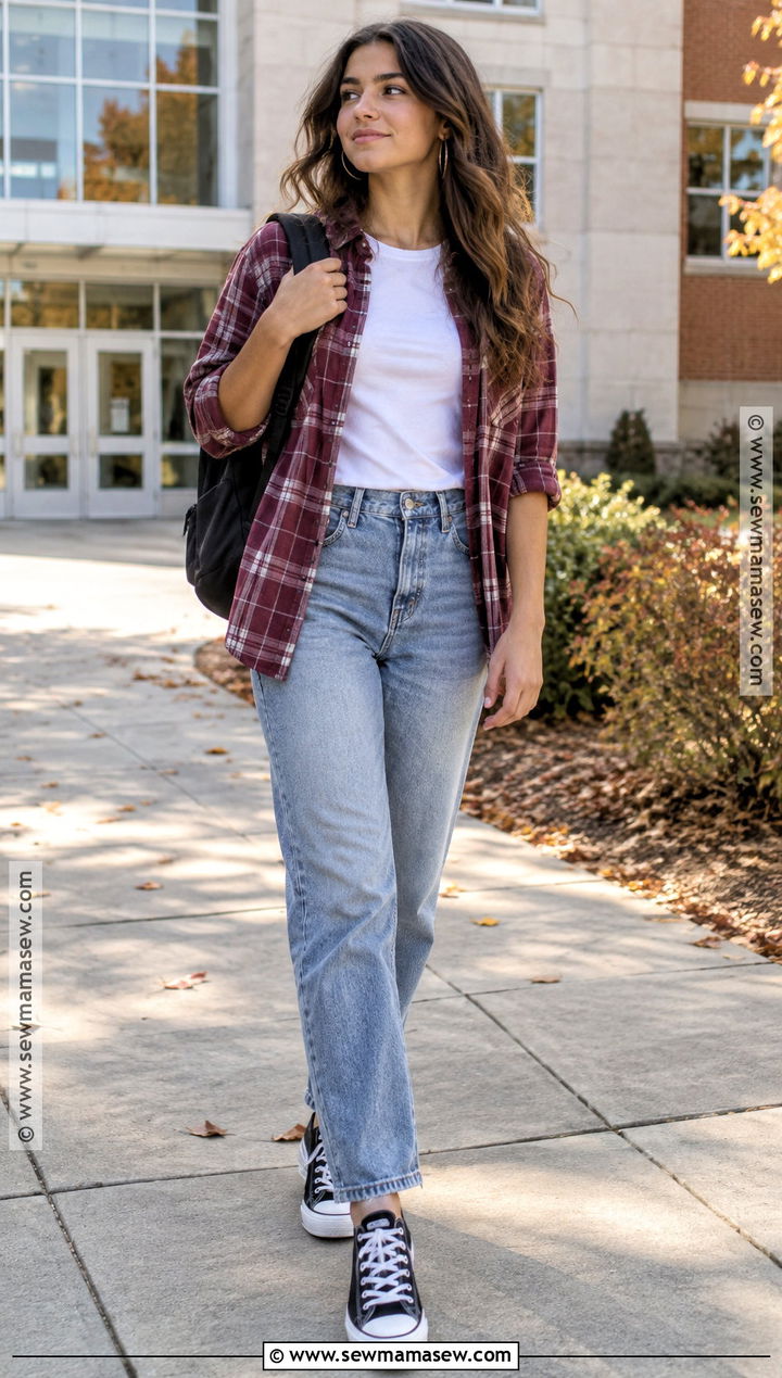 Flannel Shirt And Mom Jeans Back To School Outfit - 20 back to school outfits aesthetic