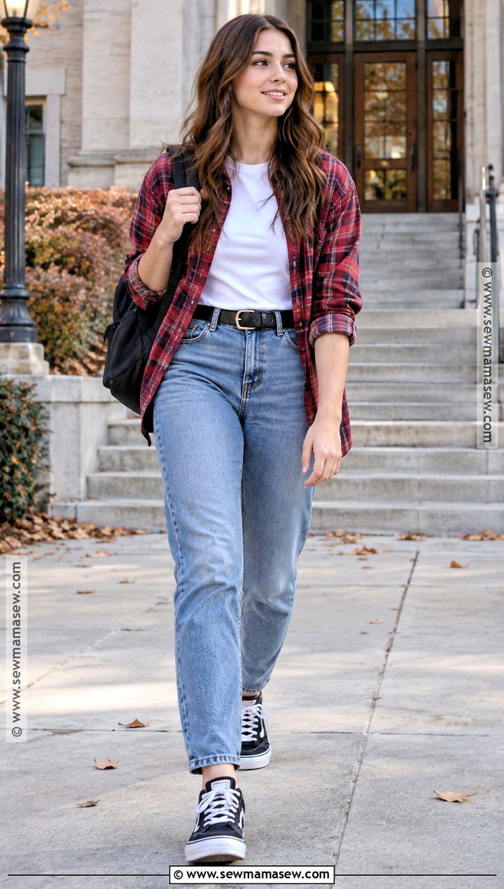 Flannel Shirt And Mom Jeans Back To School Outfit - 20 Cheap Back To School Outfits