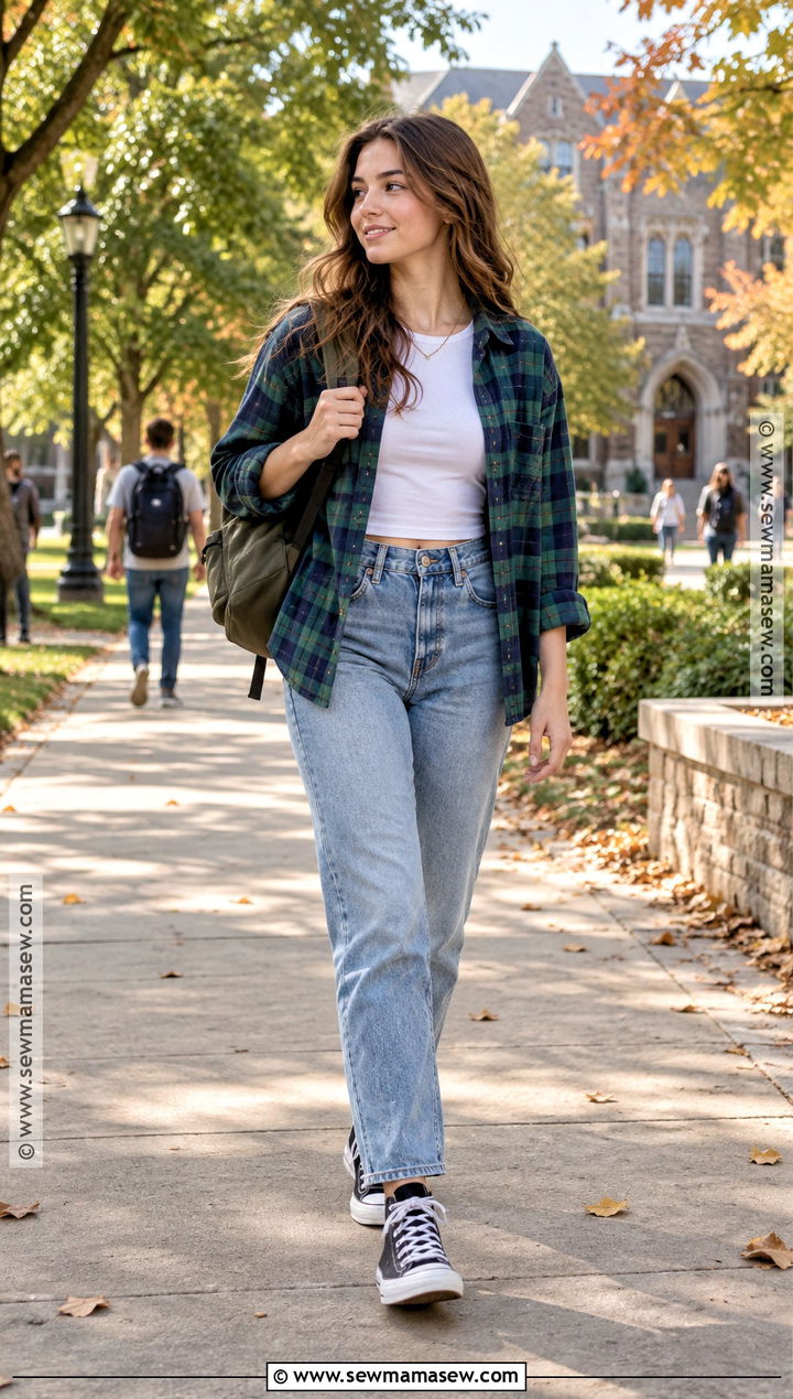 Flannel Shirt And Mom Jeans Back To School Outfit - 15 back to school outfits inspiration