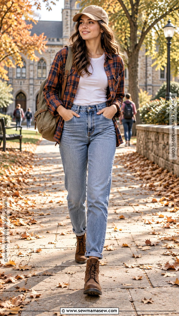 Flannel Shirt And Mom Jeans Fall College Outfit - 15 fall fashion college ideas