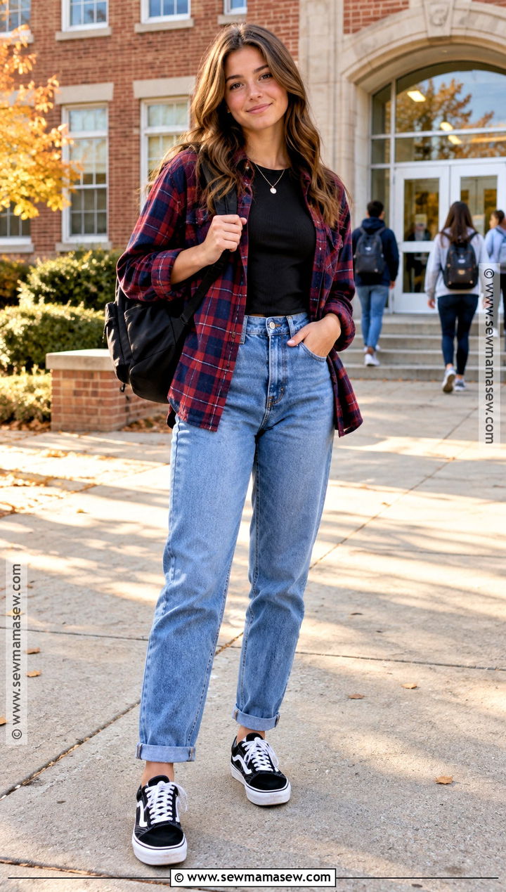 Flannel Shirt And Mom Jeans Outfit - 25 back to school outfits for teens