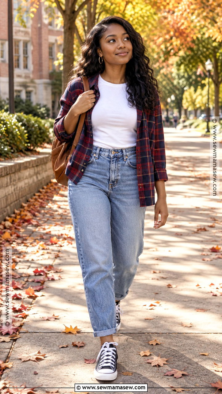 Flannel Shirt And Mom Jeans School Outfit - 20 fall outfits black women school
