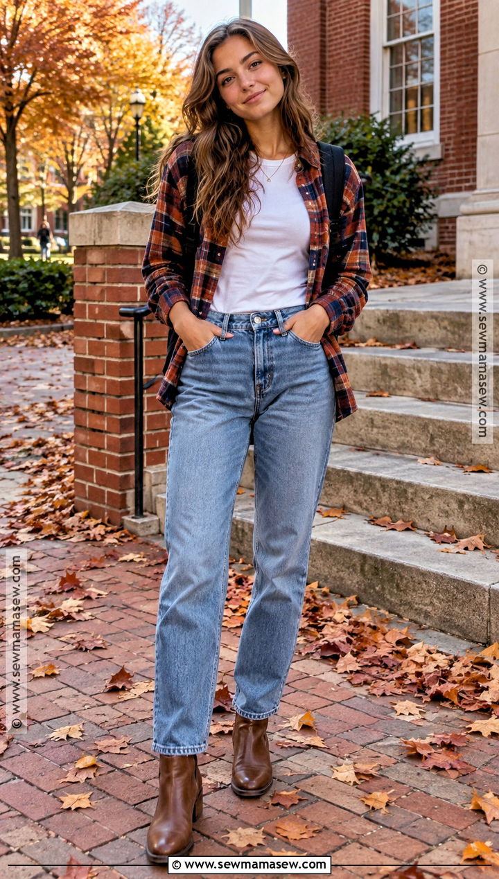 Flannel Shirt And Mom Jeans School Outfit - 25 cute fall outfits for school
