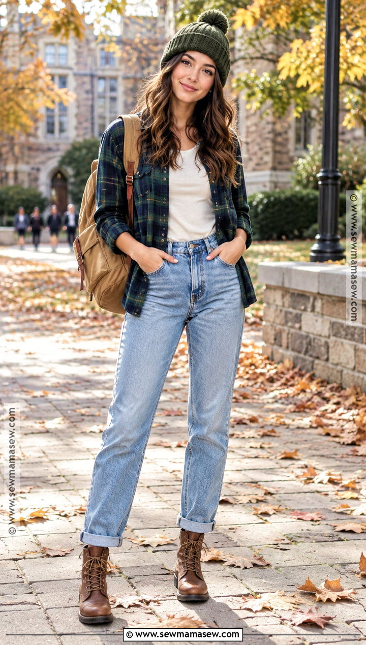 Flannel Shirt And Mom Jeans Uni Outfit - 25 uni fits autumn