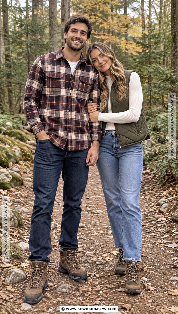 Flannel Shirt And Puffer Vest Couple Outfit - 20 fall couple photoshoot outfit ideas