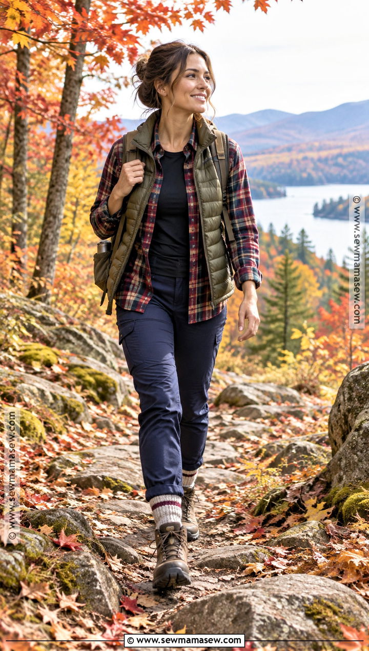 Flannel Shirt And Puffer Vest Outfit - 15 womens fall hiking outfits