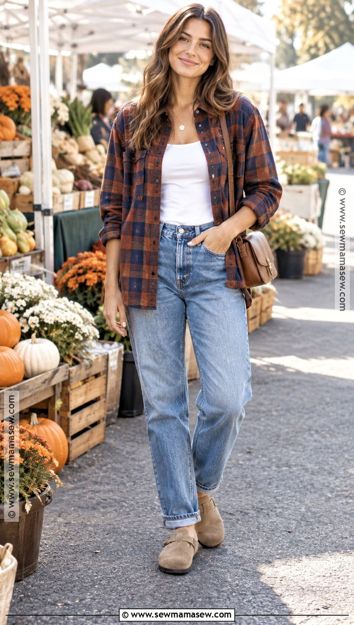 Flannel Shirt And Relaxed Jeans Fall Outfit - 25 easy fall outfits casual