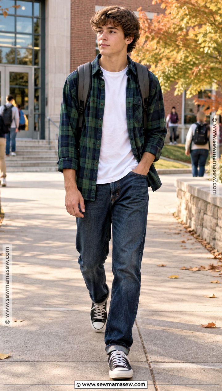 Flannel Shirt And Relaxed Jeans Outfit For High School Boys - 20 Back To School Outfits Boys High School