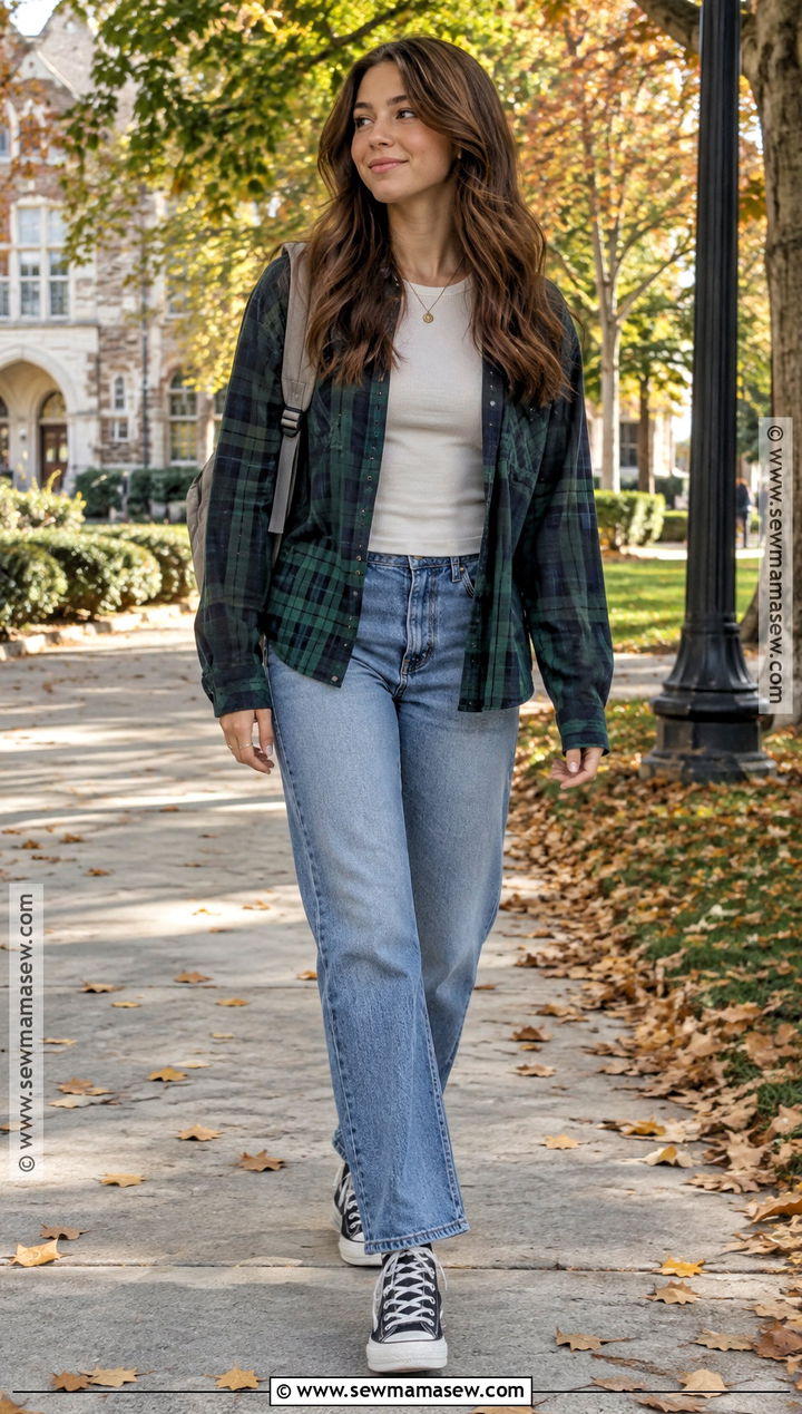 Flannel Shirt And Relaxed Jeans School Outfit - 15 lazy back to school outfits