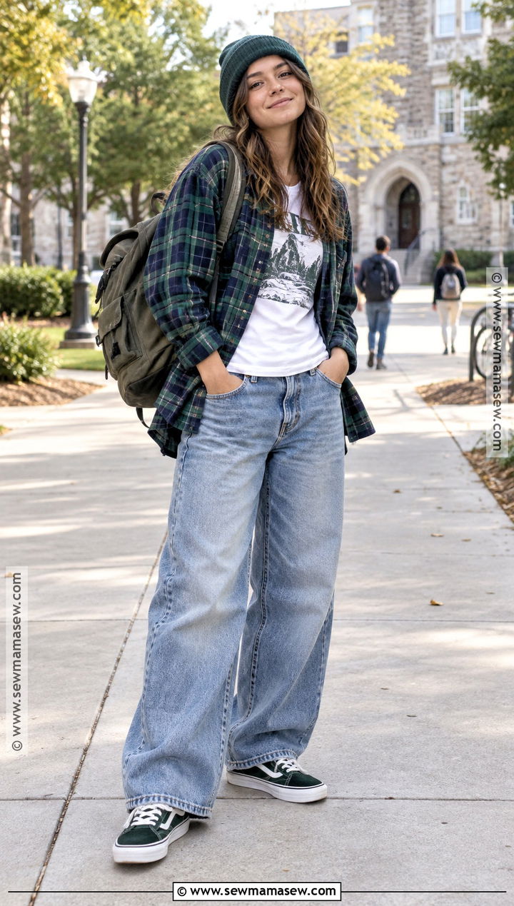 Flannel Shirt And Skater Jeans Streetwear Outfit - 20 back to school outfits streetwear