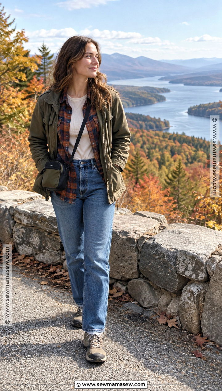 Flannel Shirt And Straight Jeans Autumn Travel Outfit - 20 autumn outfits travel