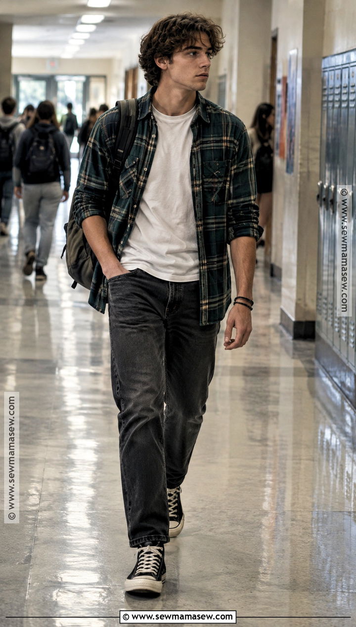 Flannel Shirt And Straight Jeans Back To School Outfit - 15 back to school outfits highschool aesthetic