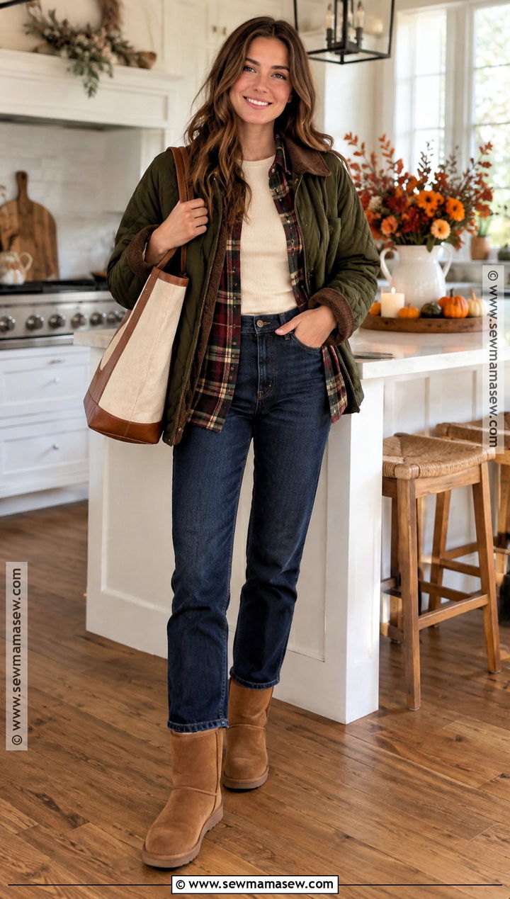 Flannel Shirt And Straight Jeans With Uggs - 20 Thanksgiving Outfit With Uggs Ideas