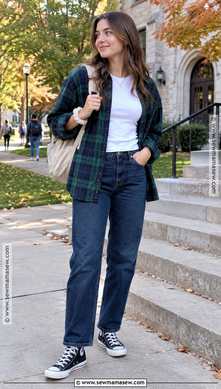 Flannel Shirt And Straight Leg Jeans Back To School Outfit - 15 back to school 2026 outfits