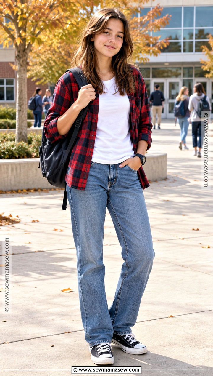 Flannel Shirt And Straight Leg Jeans Tomboy Outfit - 15 back to school outfits tomboy