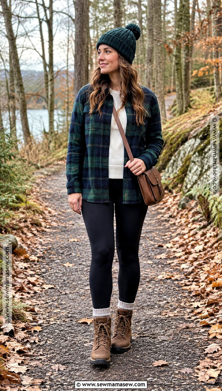 Flannel Shirt And Thermal Leggings Outfit - 20 November Outfits Fall Casual