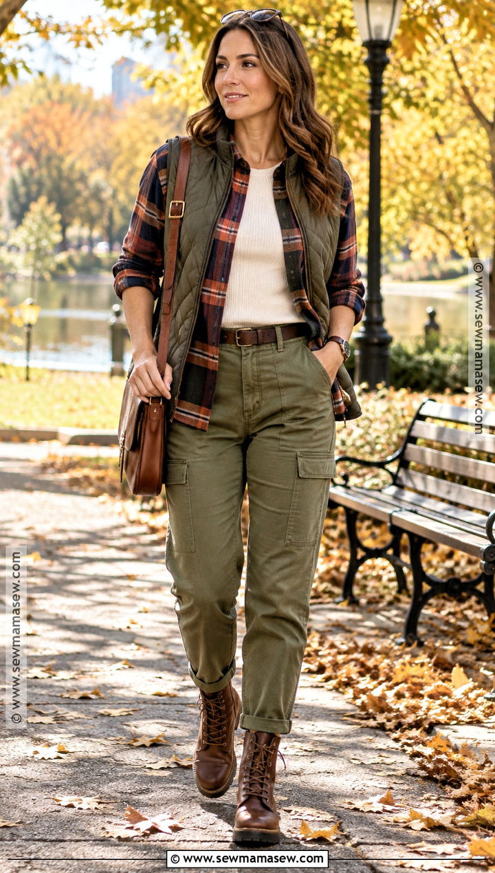 Flannel Shirt And Utility Pants Outfit - 15 Fall Fashion Fabric Inspiration Ideas