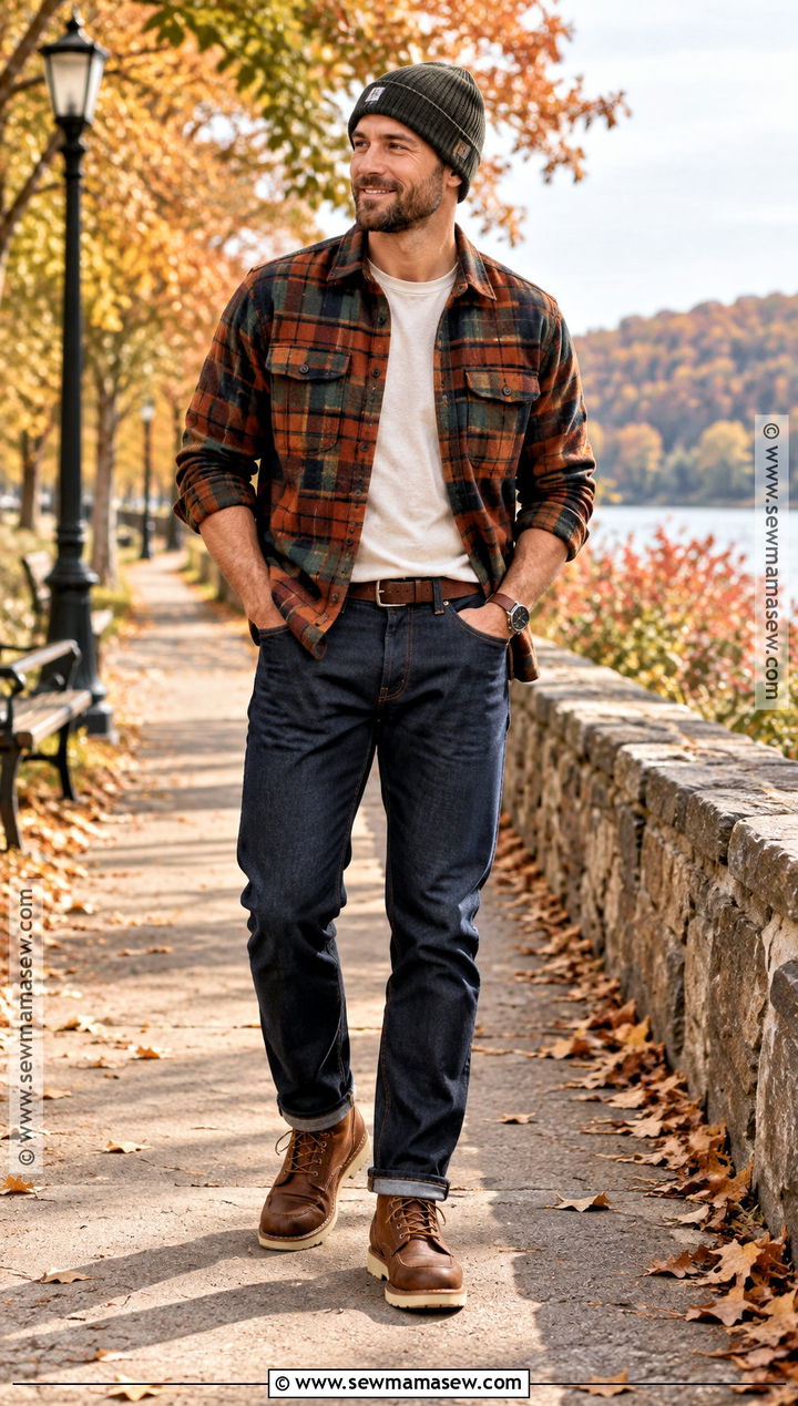 Flannel Shirt And Work Boots Fall Outfit - 20 fall outfit inspo ideas for men