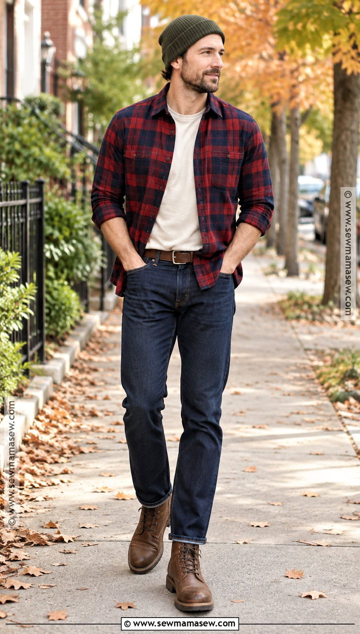 Flannel Shirt Autumn Outfit With Jeans - 25 autumn outfits men casual