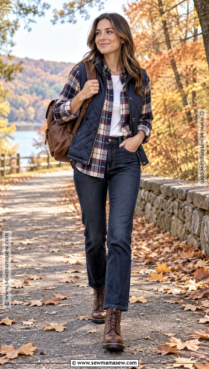 Flannel Shirt Dark Jeans and Lace Up Boots Fall Outfit - 20 fall outfits basic