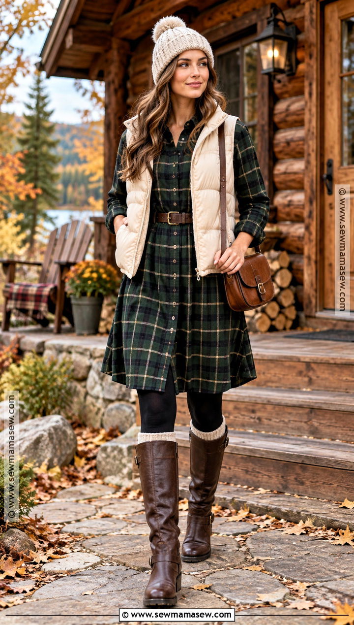 Flannel Shirt Dress Cabin Outfit - 25 cabin outfit fall ideas