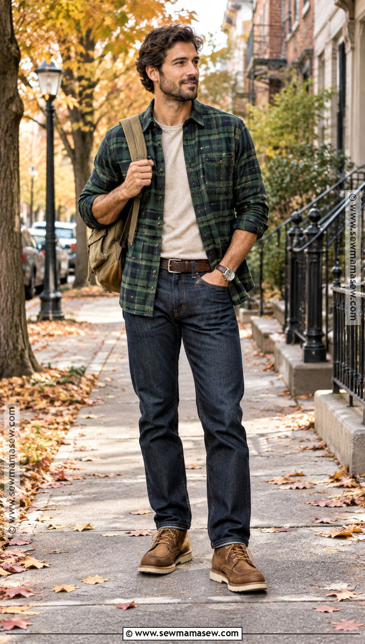 Flannel Shirt Fall Outfit With Jeans And Boots - 15 Fall Looks for Men