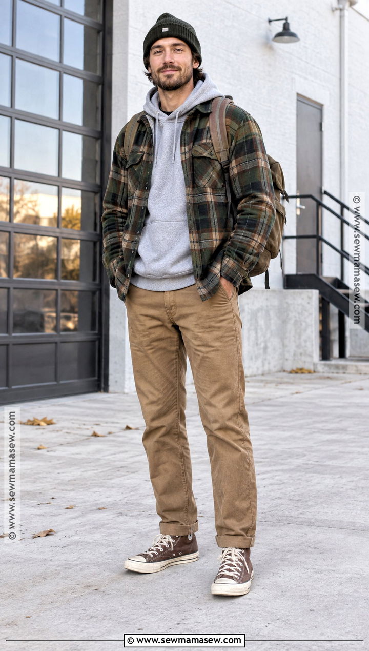 Flannel Shirt Hoodie And Work Pants Outfit - 20 men fall outfits casual street style