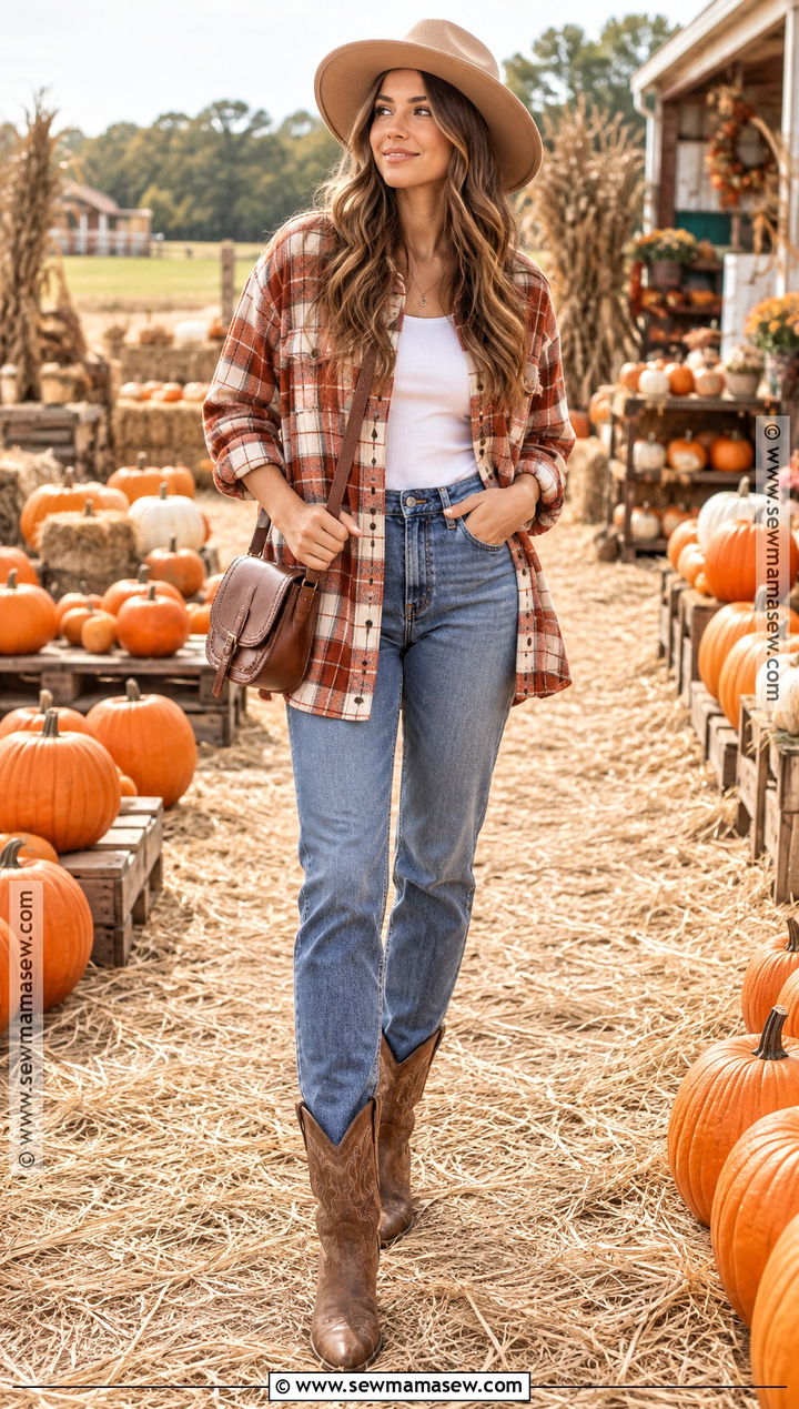 Flannel Shirt Pumpkin Patch Outfit With Cowgirl Boots - 20 Pumpkin Patch Outfit Cowgirl Boots