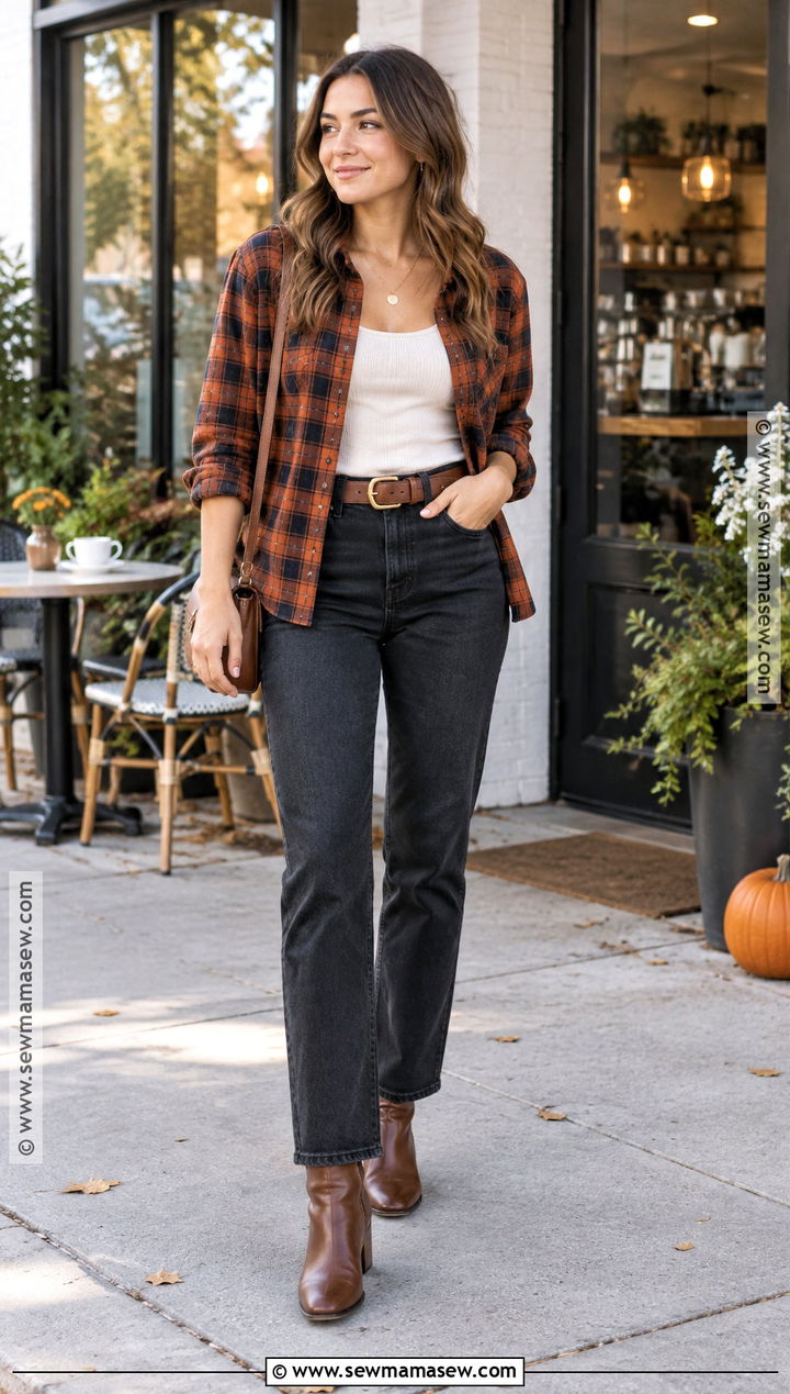 Flannel Shirt Tank And Black Jeans Fall Outfit - 20 Cut Fall Outfits