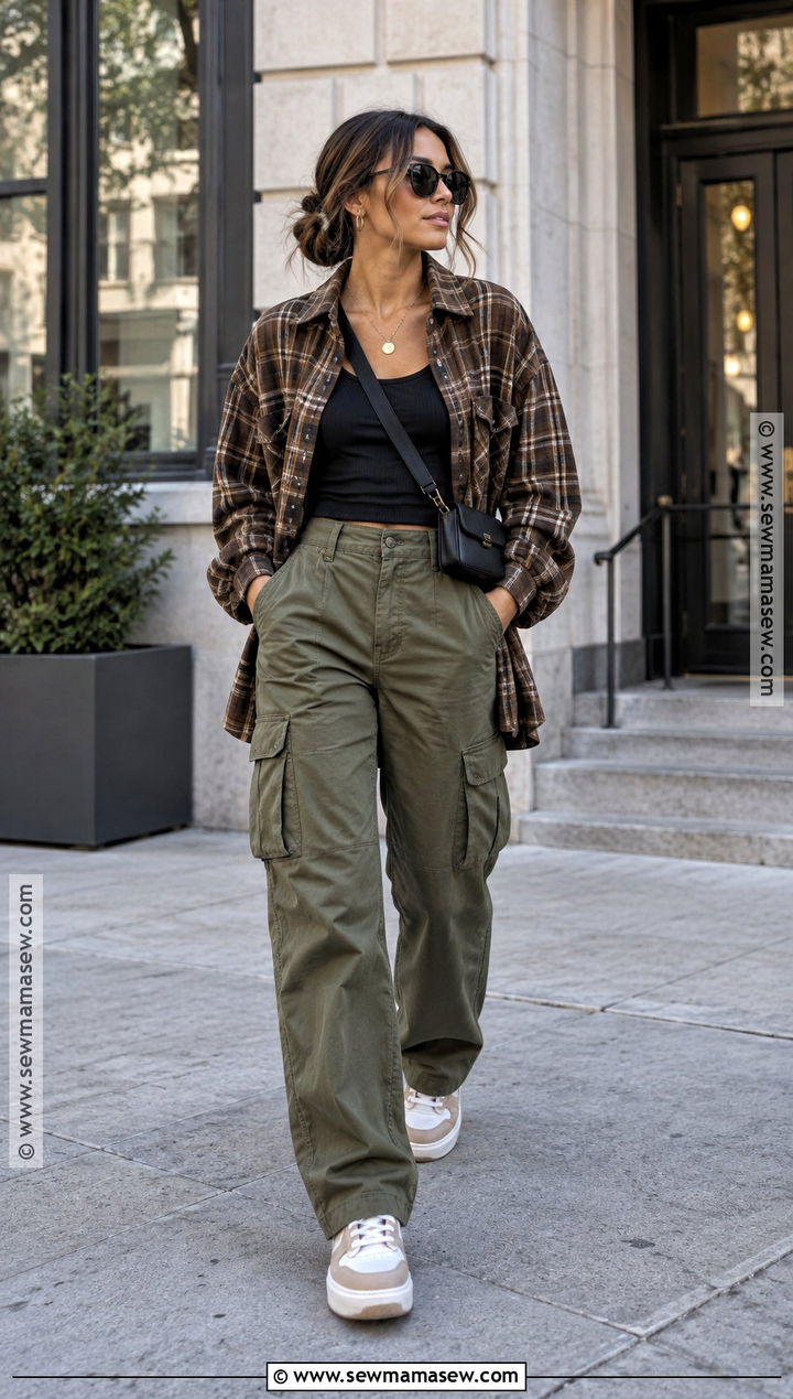 Flannel Shirt With Cargo Pants - 15 Flannel Shirt Fall Outfit Ideas