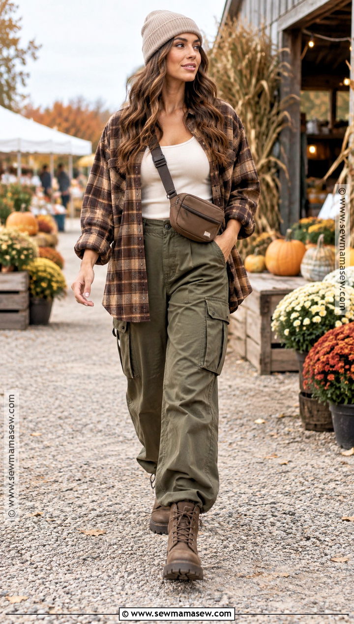 Flannel Shirt With Cargo Pants - 15 Flannel Shirt Fall Fashion Ideas