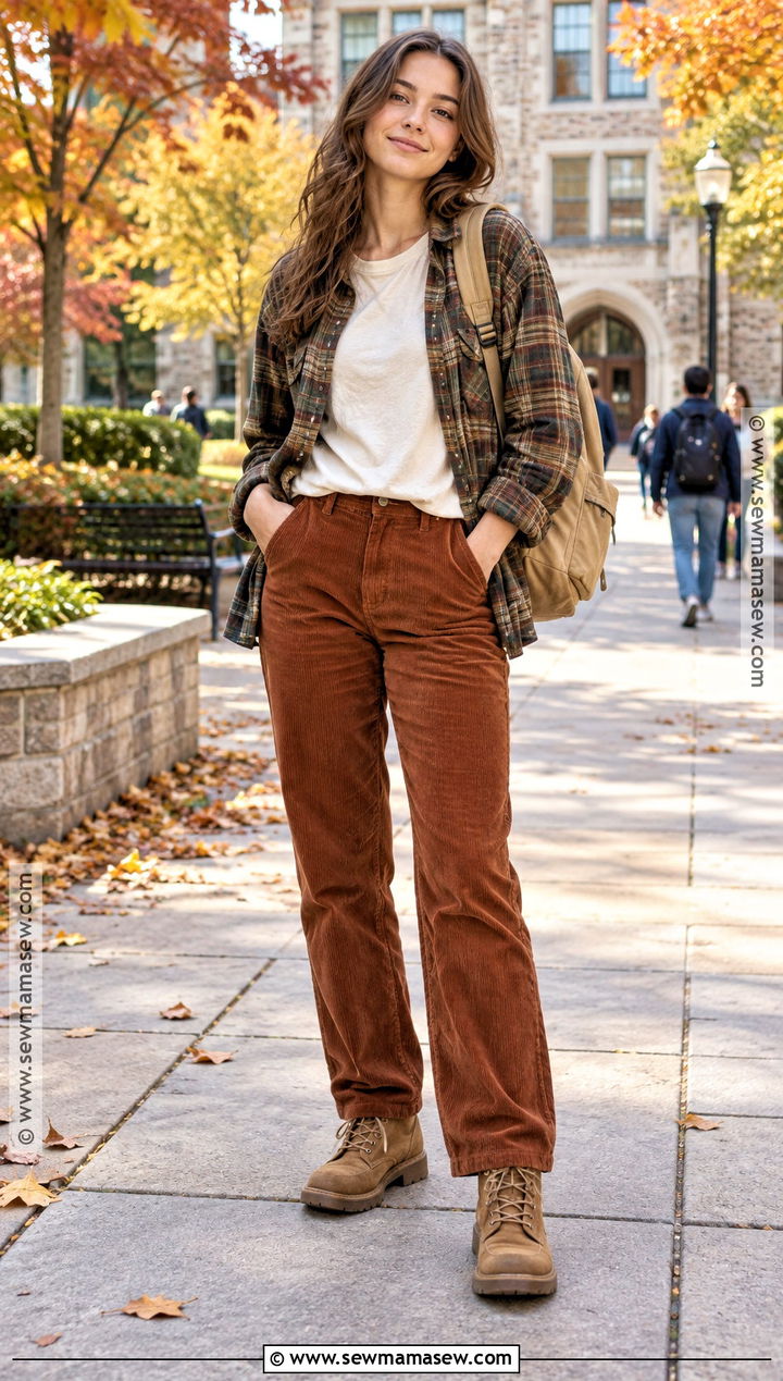 Flannel Shirt With Corduroy Pants - 15 fall high school outfits