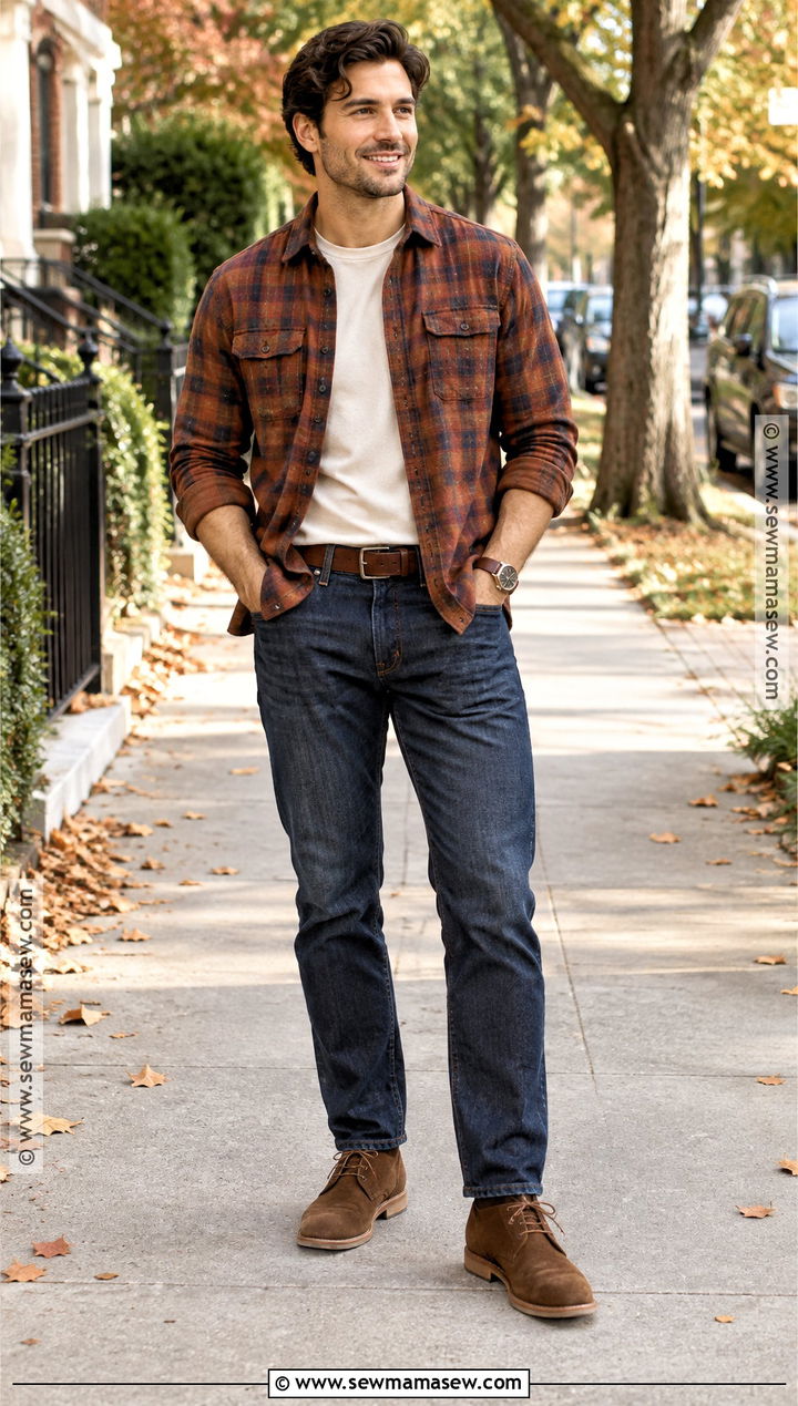 Flannel Shirt With Dark Jeans and Chukka Boots - 20 Men Autumn Outfit Casual Ideas
