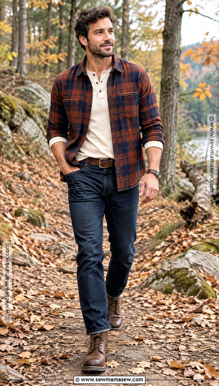 Flannel Shirt With Dark Jeans - 15 fall photoshoot men outfits