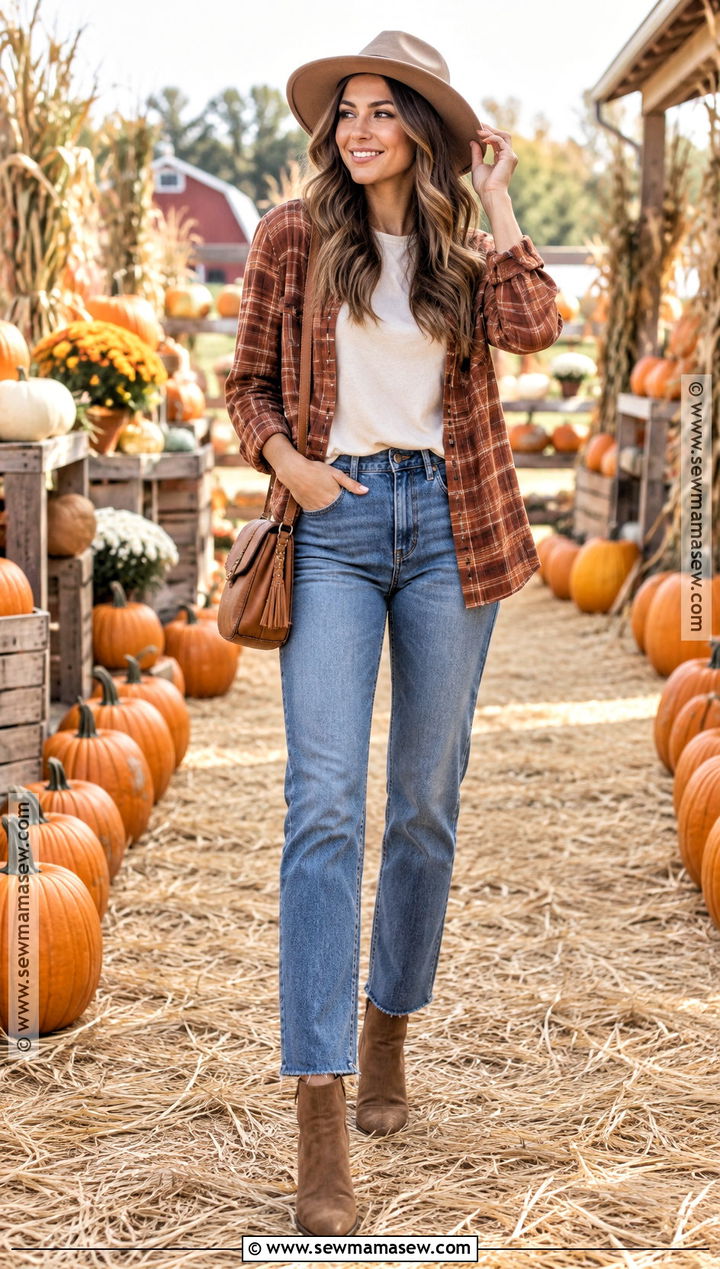 Flannel Shirt With Jeans And Ankle Boots - 15 Pumpkin Patch Outfit Ideas for Women 2026