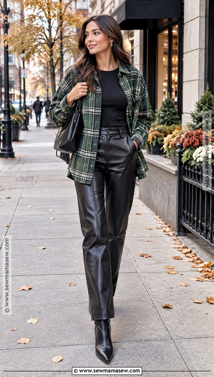 Flannel Shirt With Leather Pants - 15 Flannel Shirt Fall Fashion Ideas