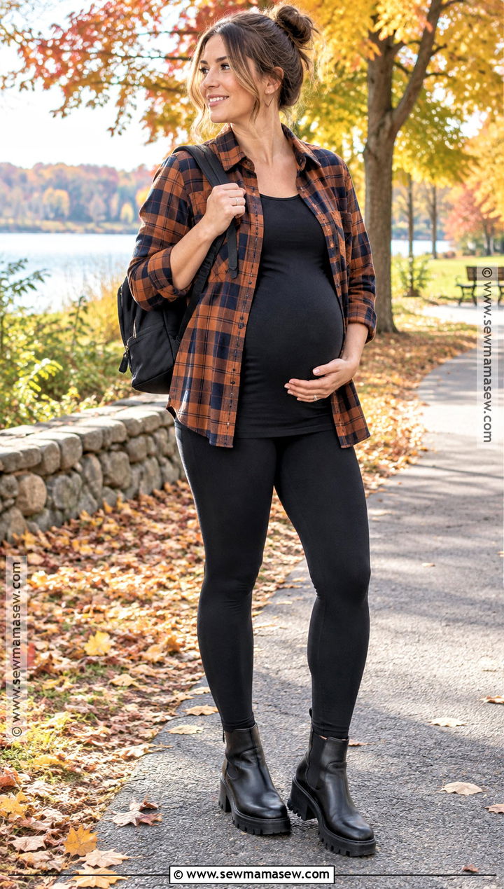 Flannel Shirt With Maternity Leggings - 15 fall outfit ideas pregnant