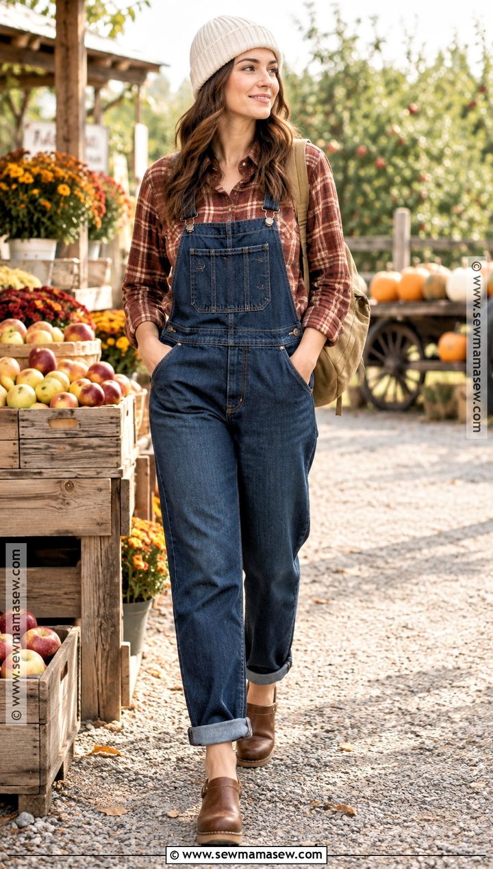 Flannel Shirt With Overalls And Clogs - 15 Flannel Shirt Fall Outfit Ideas