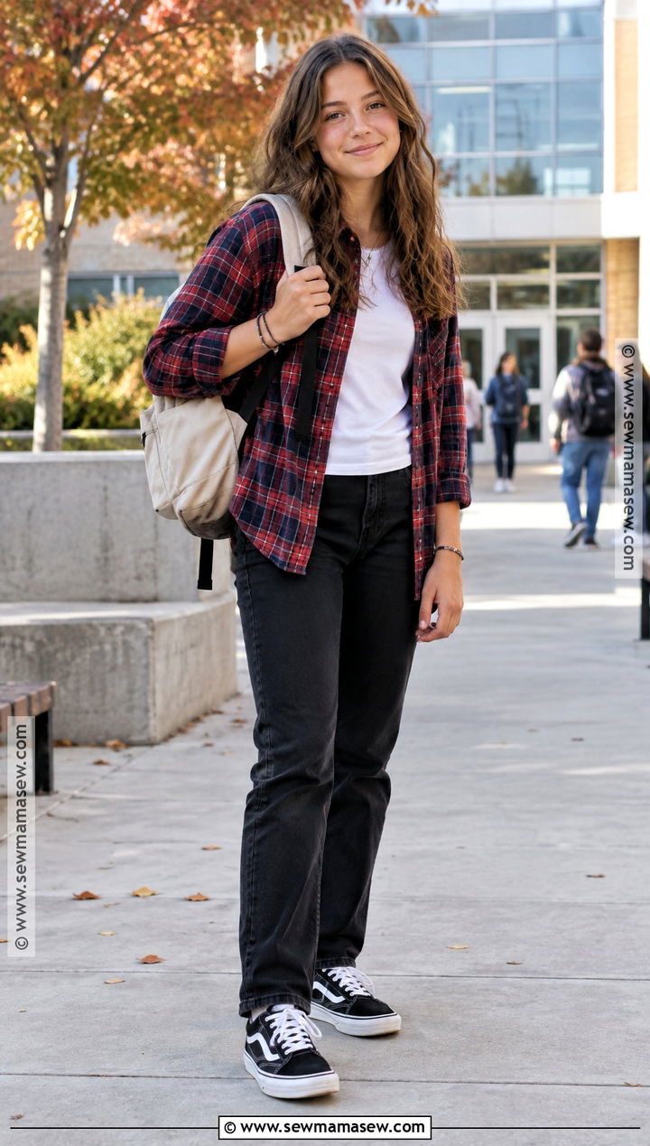 Flannel Shirt With Plain Tee And Black Jeans - 15 back to school clothes middle school