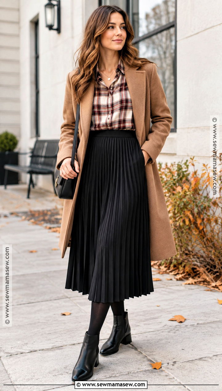 Flannel Shirt With Pleated Skirt - 15 Fall Outfits 2026 Flannel