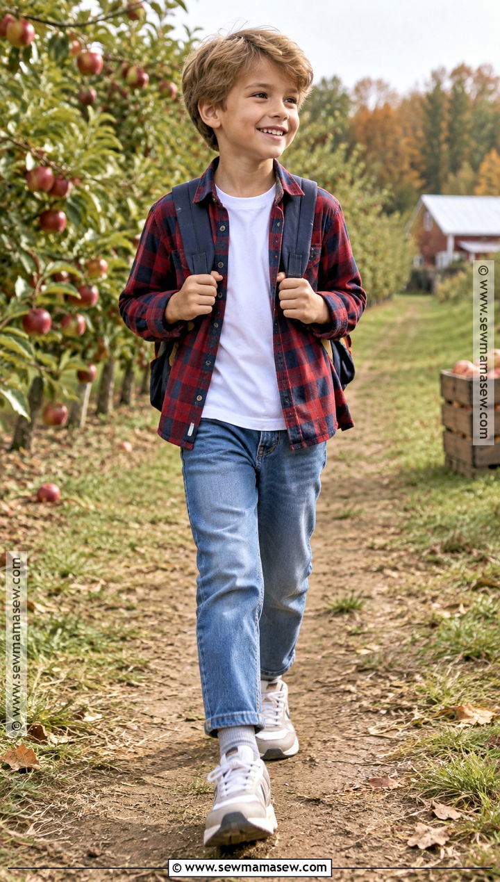 Flannel Shirt With T Shirt And Relaxed Jeans - 20 fall kids outfits