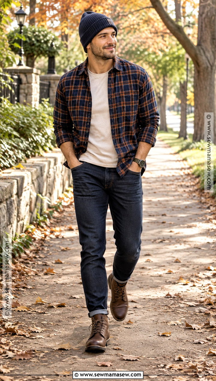 Flannel Shirt With Tapered Jeans - 15 fall outfits for short for men