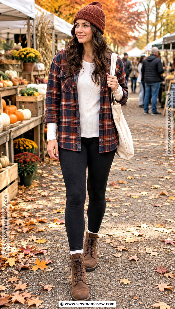 Flannel Shirt With Thermal Top And Leggings - 25 comfy autumn outfits