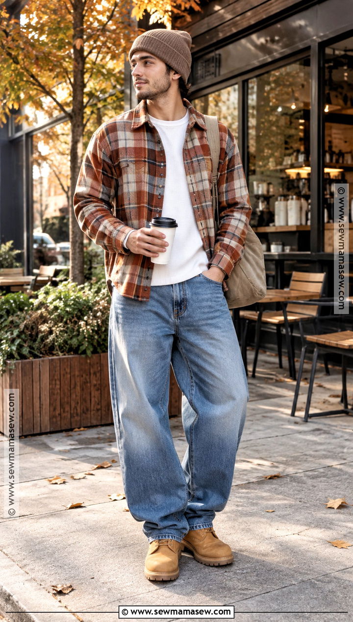 Flannel Shirt and Baggy Jeans Outfit - 25 fall drip outfits for men