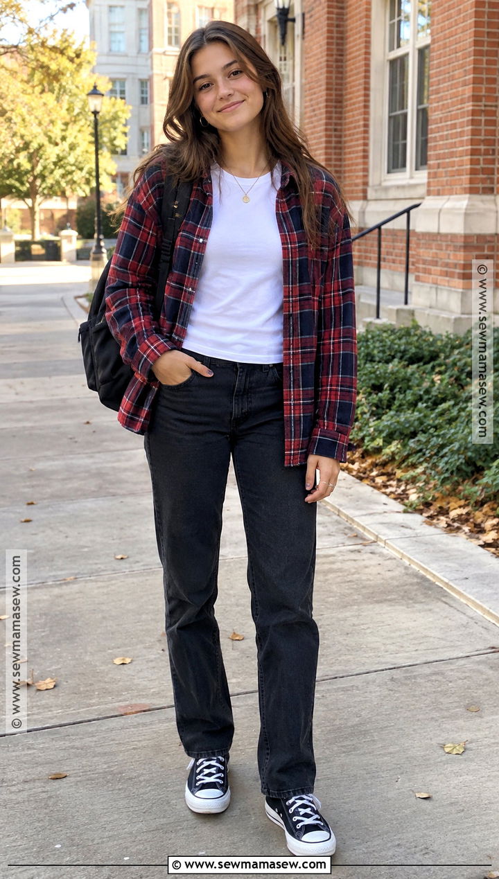 Flannel Shirt and Black Jeans Back to School Outfit - 15 back to school outfits casual
