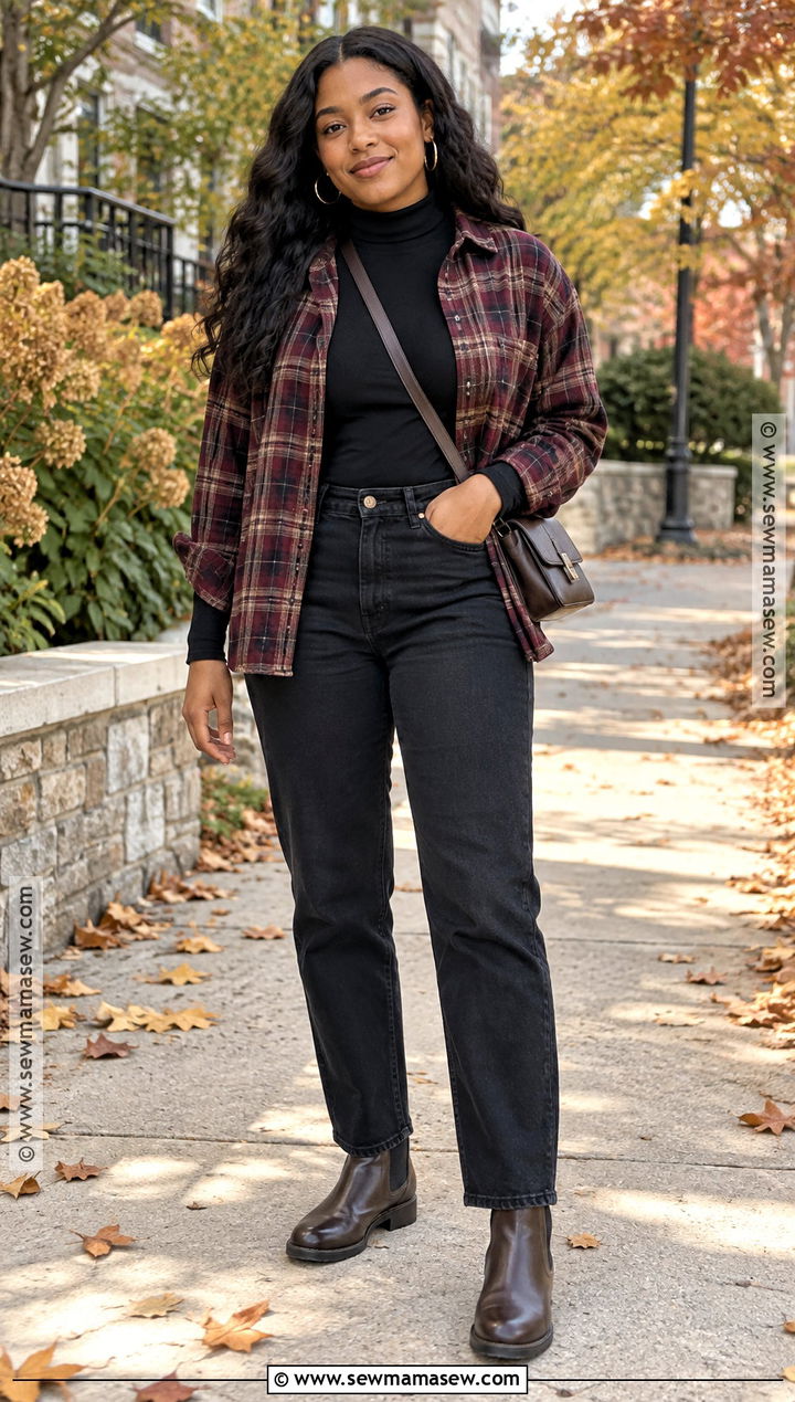 Flannel Shirt and Black Jeans Fall Outfit - 25 casual fall outfits for black women