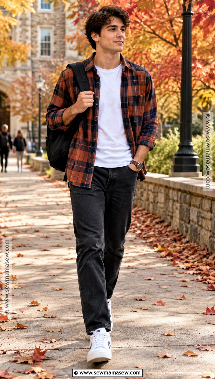 Flannel Shirt and Black Jeans Fall School Outfit - 15 cute outfits for fall school